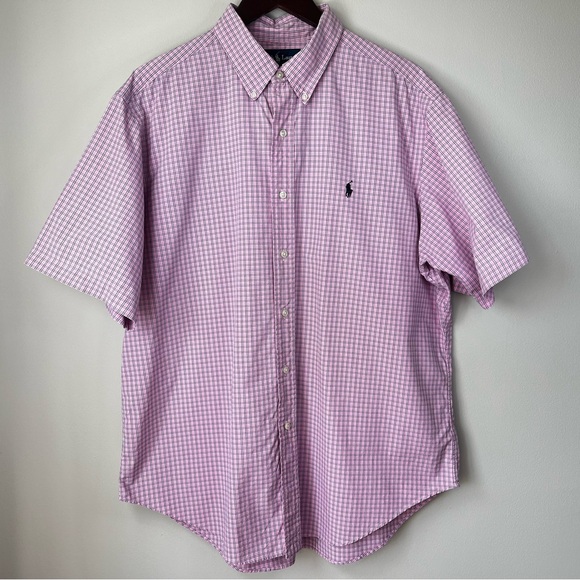 VTG Polo Ralph Lauren Mens XL Pink Checker Short Sleeve Shirt Preppy Black Pony - Picture 10 of 10
